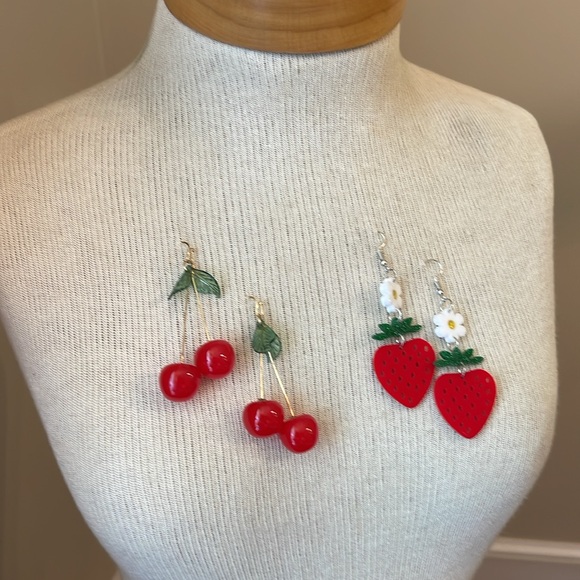 Red Cherry and Strawberry Earrings Set - Picture 13 of 14